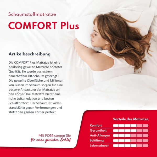 FDM Comfort Plus Schaumstoffmatratze cm Höhe cm 7-Liegezonen Matratze Kaltschaum H3 Öko-Tex Allergikergeeignet Bezug Waschbar Abnehmbar Weiß, 80x200 cm, 10,0 cm Bild 2