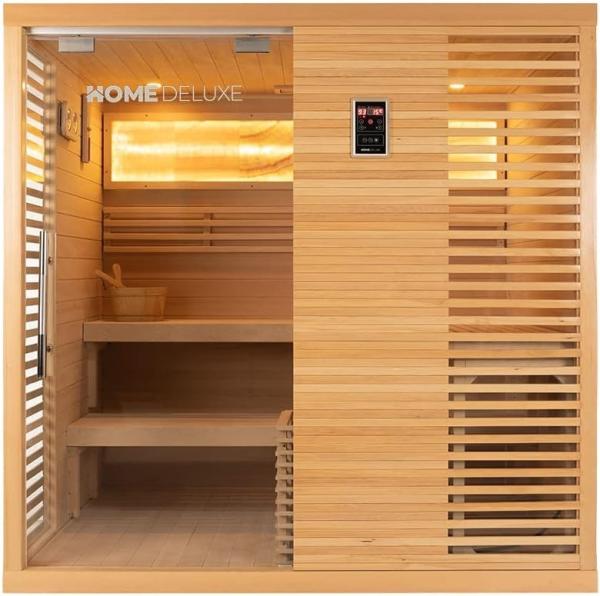 Home Deluxe 'Neola' Massivholzsauna für 5 Personen, inkl. Ofen, Hemlock-Holz natur, 200 x 160 x 200 cm