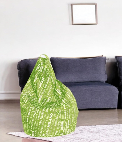 Dmora Sitzsack mit Schriftzugmuster, grün und weiß, Maße 80 x 120 x 80 cm