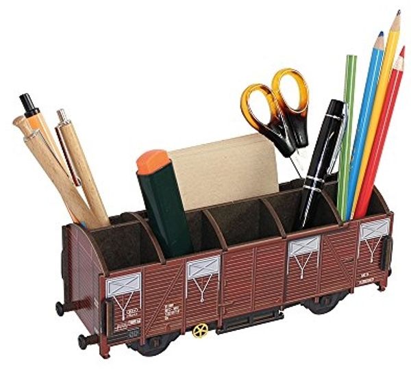 Werkhaus - Stiftebox Güterwagen Braun (WE2094) Wagon Zug Stifte- Köcher Halter