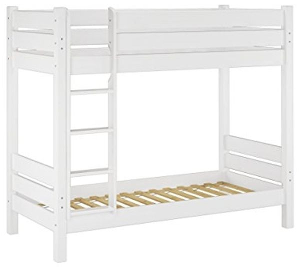 Erst-Holz Etagenbett weiß 100x200 cm, Nische 100 cm, mit 2 Rollroste