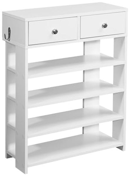 Schuhregal, Flurregal, weiß, mit 4 Fächern und 2 Schubladen, 60 x 79 x 24 cm Flurregal