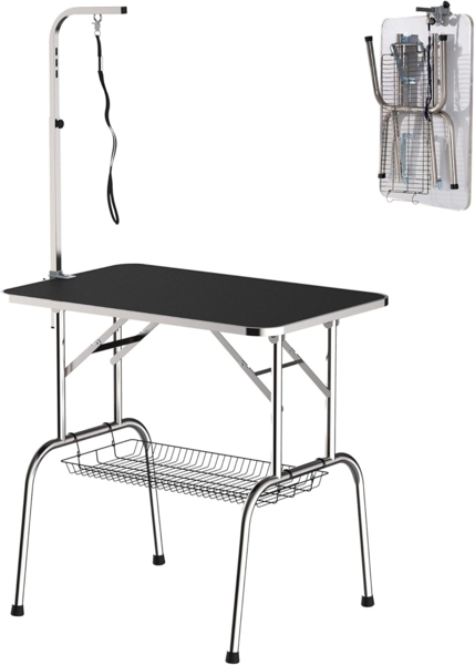 PawHut Hundeschermaschine Trimmtisch Tierpflegetisch klappbar höhenverstellbar Edelstahl Schwarz, Hundepflegetisch, L90 x B60 x H75 cm