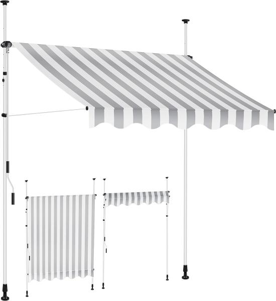 KESSER® Klemmmarkise mit Handkurbel Balkon, Balkonmarkise ohne Bohren, UV-beständig höhenverstellbar wasserabweisend , Sonnenschutz, Terrassenüberdachung , einfache Montage 200cm, Weiß-Grau