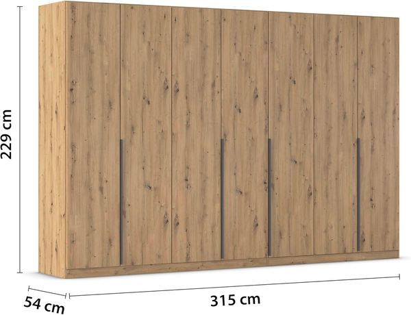 Rauch Möbel Alabama, Kleiderschrank für Schlafzimmer, Kinderzimmer, Wohnzimmer, Garderobe, Flur, 7-türig, mit Zubehör Classic, Farbe Eiche Artisan, Holz, Breite 315 cm Bild 3