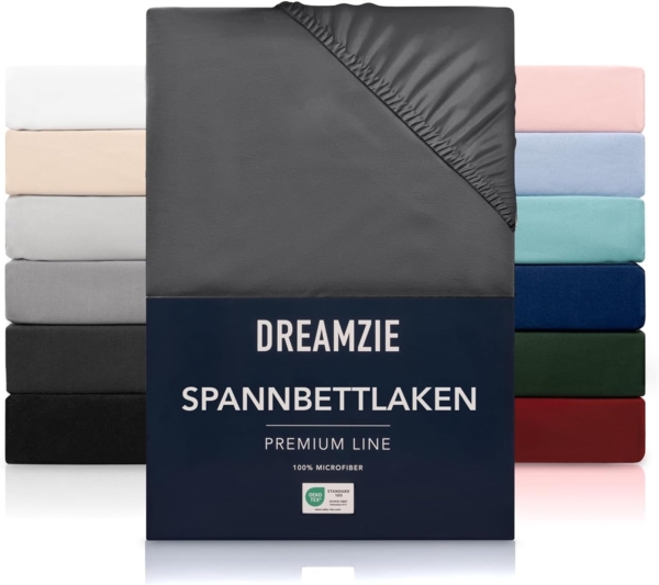 Dreamzie - Spannbettlaken 90x190 | Mikrofaser Weich – Für Dicke Matratzen – Oeko-Tex | Komfort, Atmungsaktivität, Pflegeleicht – Dunkelgrau