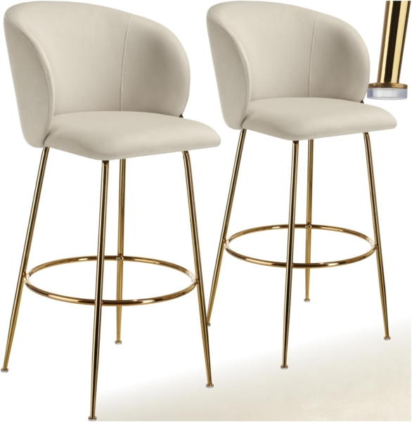 tectake Barhocker Barstuhl Luana, mit Rückenlehne, Samtoptik, 51 x 60 x 106 cm, Belastbarkeit 120 kg