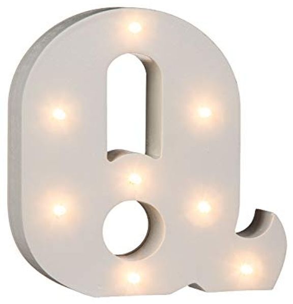 Out of the Blue 57/6090 - Holz Buchstabe "Q" beleuchtet mit 8 LED Lichtern, batteriebetrieben, ca. 16 cm