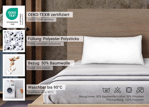 ZOLLNER Kopfkissen, Füllung: 100% Polyester Polysticks, Seitenschläfer, 40x80 cm, 50% Polyester, 50% Baumwolle, vom Hotelwäschespezialisten Bild 3
