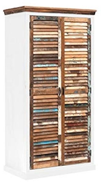 Kleiderschrank Perth 90x180x60 cm Massivholz recyceltes Altholz weiß bunt Landhausstil Shabby-Chic massivum Dielenschrank Flurschrank