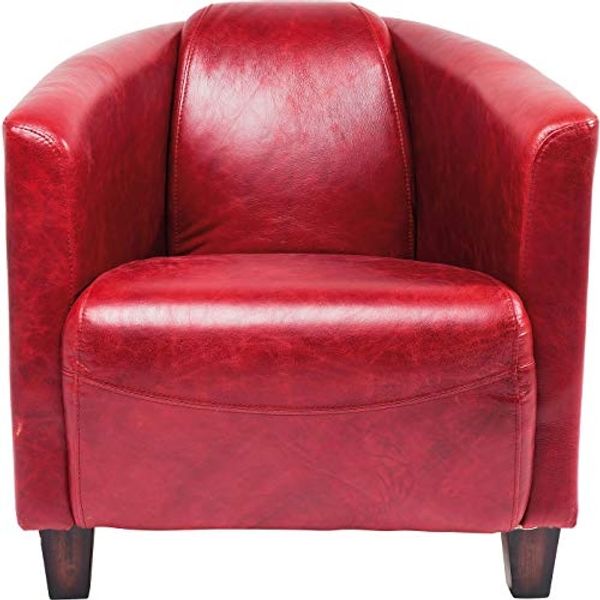 Kare Design Sessel Cigar Lounge, Rotes Echtleder, bequemer TV-/Couch-/Chill Sessel im Retro-Design, Relaxsessel zum Lesen (H/B/T) 70 x 72 x 83 cm