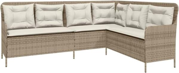 Gartensofa in L-Form mit Kissen Beige Poly Rattan 369004