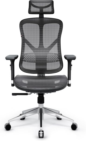Diablo V-Basic Ergonomischer Stuhl Bürostuhl Chefsessel verstellbare Armlehnen 3D Kopfstütze Wippfunktion Netzstoff Farbwahl (schwarz/grau)