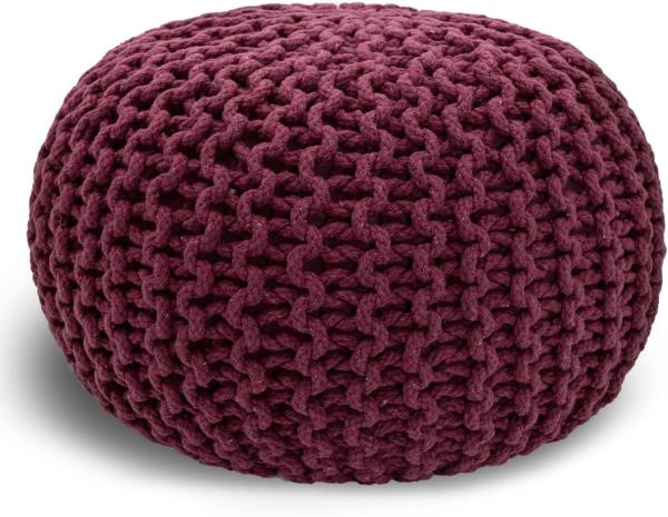 casamia Pouf Ø 55 o. 45 cm Sitzpouf Strickhocker Sitzpouf Bodenkissen nachhaltig Grobstrick Optik Größe ø 55 cm, Farbe Bordeaux