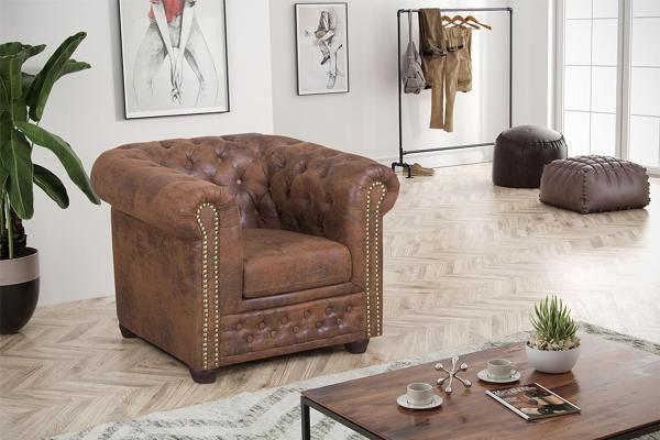 Chesterfield Sessel Mikrofaser Vintage braun