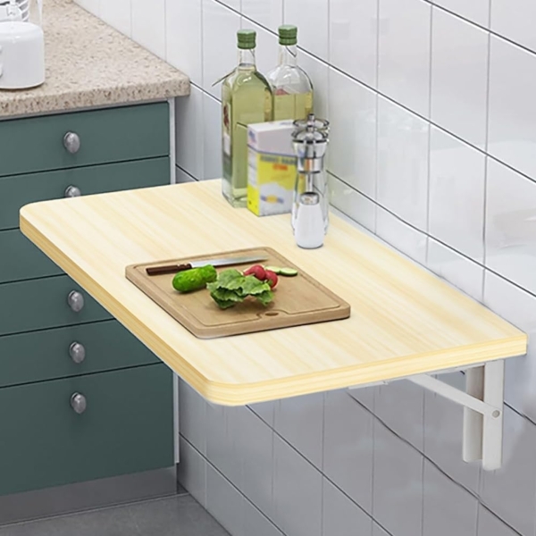 Shally Dogan Klappbarer Wandtisch, 60x40 cm, aus Holz, zusammenklappbar, platzsparend, vielseitig, Schreibtisch, Esstisch, Wohnzimmer, Badezimmer, Küche (Eiche) Bild 6