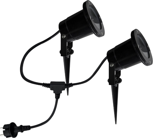 TRANGO LED Gartenstrahler, 2-flammig 3074B Strahler IP65 Außenleuchte *ELLA* inkl. 2x 3 Watt GU10 LED Leuchtmittel – 3000K warmweiß & 2 Meter Zuleitungskabel +1 Meter als Teichstrahler, Gartenlampe, Außenlampe, Wegbeleuchtung