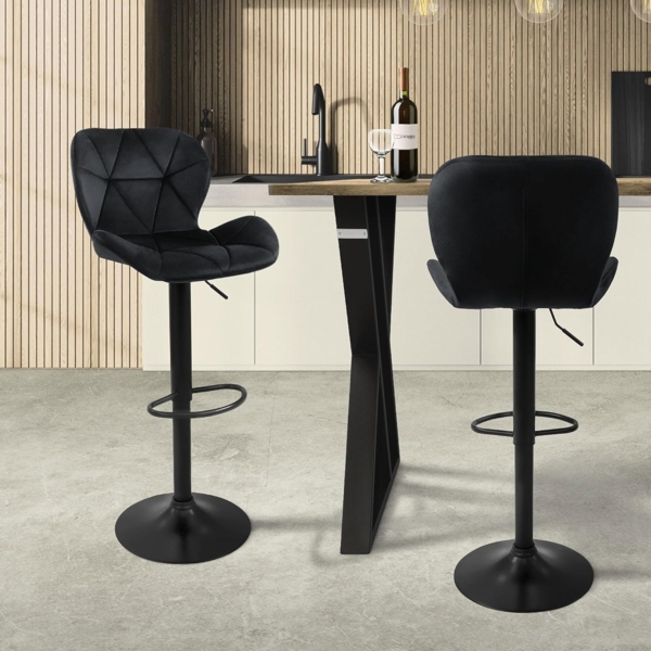 ML-DESIGN Barhocker Gepolsterter Barstuhl mit Rückenlehne und Fußstütze, 360° drehbar (2 St), Bistrohocker aus Samt, Schwarz, Drehstuhl Hocker Tresenhocker