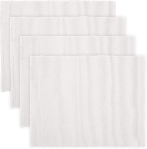 LINUM UNI Dekorative 4 set Tischsets für Esstisch 35x46 cm, 100% Gerippte Baumwolle, Maschinenwaschbar, Weiß