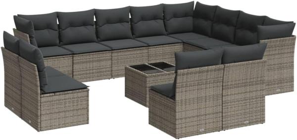vidaXL 13-tlg. Garten-Sofagarnitur mit Kissen Grau Poly Rattan 3218480