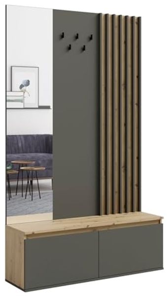Flurgarerobe Doris Garderobe 120x34x202cm Eiche Artisan graphitgrau Spiegel