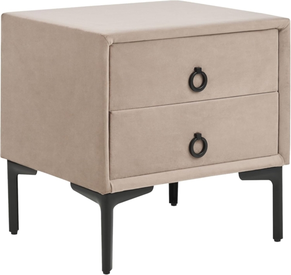 Nachttisch mit 2 Schubladen SEZANNE Samtstoff Taupe