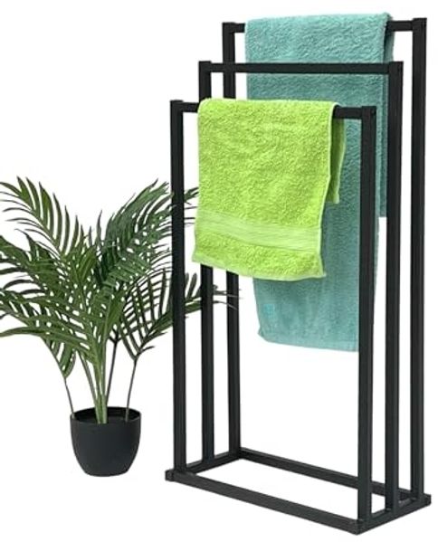 DanDiBo Handtuchhalter Stehend Schwarz Matt Metall KW449 3-armig Badetuchhalter mit 3 Handtuchstangen Badezimmer Badezimmermöbel Modern