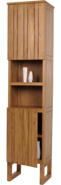 Teak-Hochschrank HWC-M72, Badschrank, 2 Türen 6 Fächer, hochwertiges B-Grade-Teak (Kernholz, 20-30 Jahre) 181x40x35cm