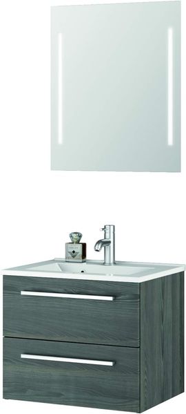 Sieper I Waschtisch mit Unterschrank 60x50 cm und Spiegel mit Beleuchtung, Badmöbel Set Libato I Pinie Schwarz