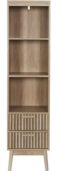 HOME DECO FACTORY, HD0224, Säule 2 Schubladen, Modell Klaus, Natural Crush Collection, Möbel, Schrank, Badezimmermöbel, 40 x 160 x 30 cm, Braun