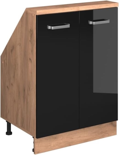 Dachschrägenschrank Rion Schwarz Hochglanz/Goldkraft Eiche mit 2 Türen Vicco Bild 1
