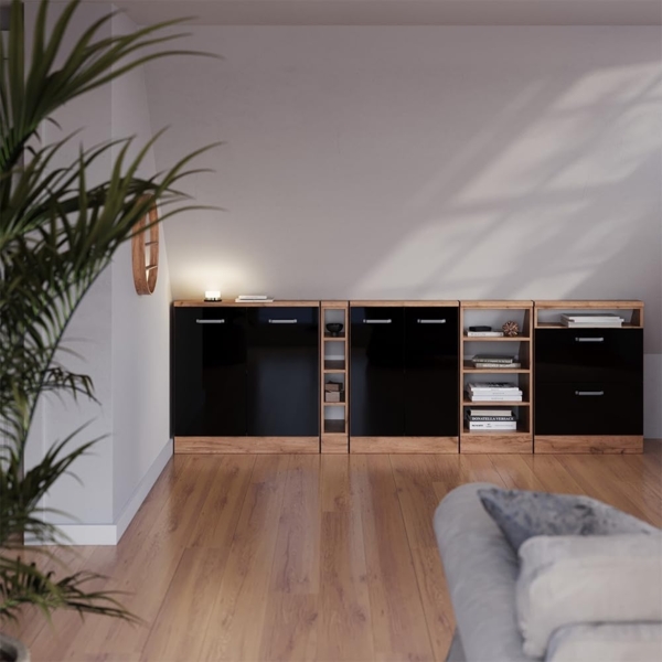 Dachschrägenschrank Rion Schwarz Hochglanz/Goldkraft Eiche mit 2 Türen Vicco Bild 7