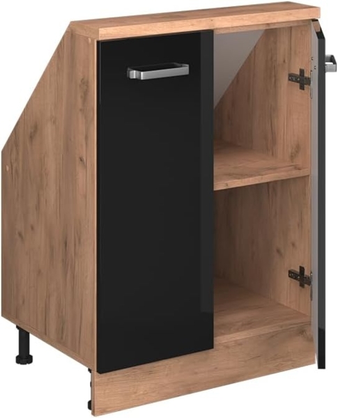Dachschrägenschrank Rion Schwarz Hochglanz/Goldkraft Eiche mit 2 Türen Vicco Bild 5