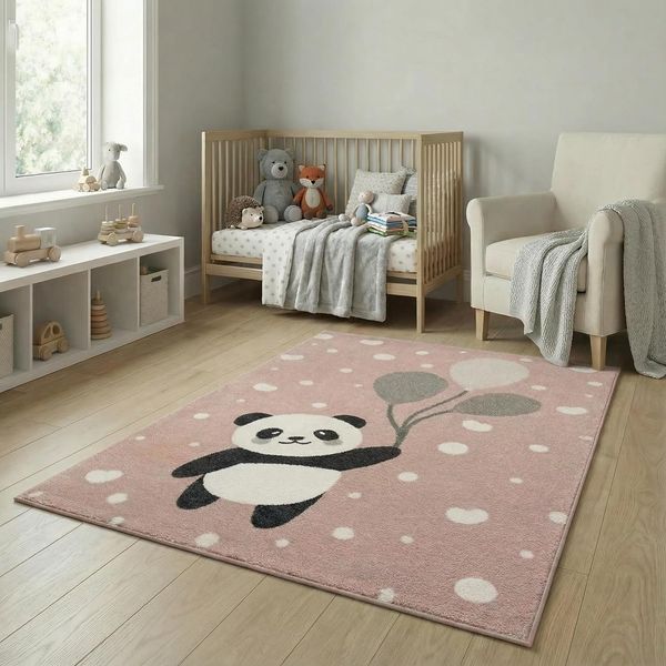 Jimri Kinderteppich Happy Friends Teppich für Kinderzimmer, Kinderteppich Bär Hase Panda, Rechteckig