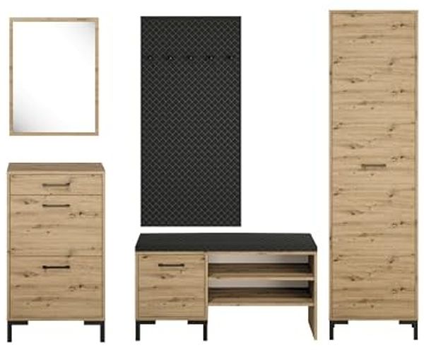Garderobe ""Nevio"" Flurgarderobe 5-teilig Artisan Eiche schwarz