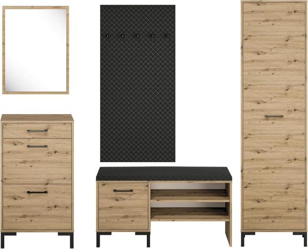 Garderobe "Nevio" Flurgarderobe 5-teilig Artisan Eiche schwarz