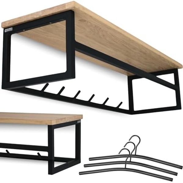 holz4home® Wandgarderobe Garderobe aus massivem Eichenholz mit Metallrahmen, inkl. Kleiderbügel