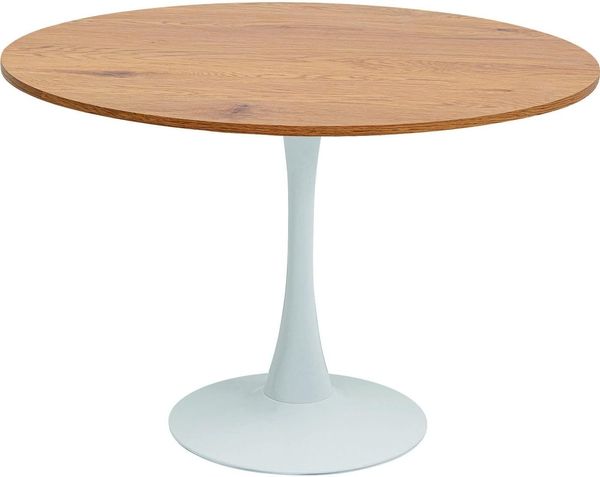 Kare Design Tisch Schickeria Eiche, Weiß, 110cm Durchmesser, Platz für 4-6 Personen, moderner runder Esszimmertisch, Tischmöbel für Wohnzimmer, Eichenholz, 74 x 110 x 110 cm (H/B/T)