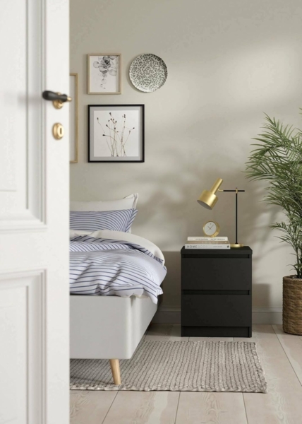 Dmora - Nachttisch Garance, Niedrige Kommode, Tisch, Multifunktionaler Nachttisch, 50x40 h50 cm, Schwarz