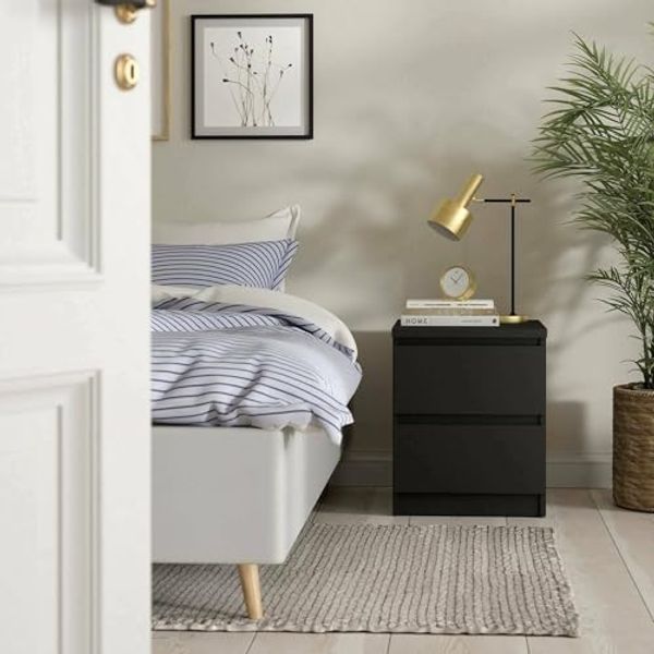 Dmora - Nachttisch Garance, Niedrige Kommode, Tisch, Multifunktionaler Nachttisch, 50x40 h50 cm, Schwarz