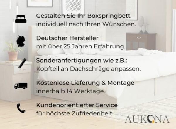 AUKONA| Boxspringbett Hanna Eisblau 240x220 | 7- Zonen Taschenfederkern Matratze, mit Komfortschaumtopper Bild 2