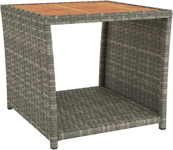 vidaXL Beistelltisch mit Holzplatte Grau Poly Rattan & Akazienholz 319559