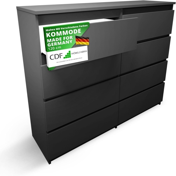 ibonto Hochkommode Kommode Groß, Stilvoll & Praktisch mit 8 Schubladen Hochwertig