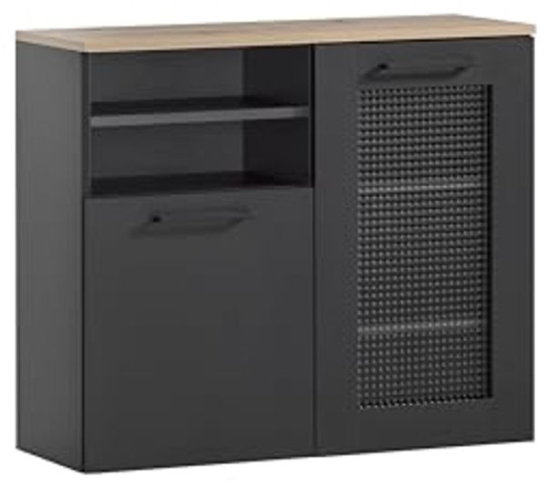 Schildmeyer Unterschrank Malte, Holzwerkstoff, Schwarzmatt/Artisaneiche Dekor, 80,4 x 32 x 70 cm