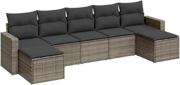 vidaXL 7-tlg. Garten-Sofagarnitur mit Kissen Grau Poly Rattan 3251677