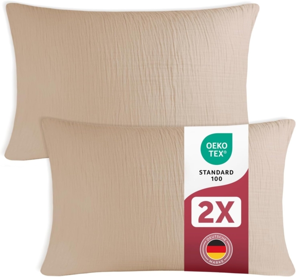 Blumtal Kissenbezug Musselin Kissenbezug - Oeko-TEX zertifiziertes Musselin Kopfkissen, (2 Stück), 100% Baumwolle