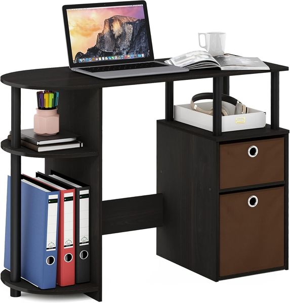 Furinno JAYA Simplistisch Computer-Schreibtisch mit Schubladen, Espresso