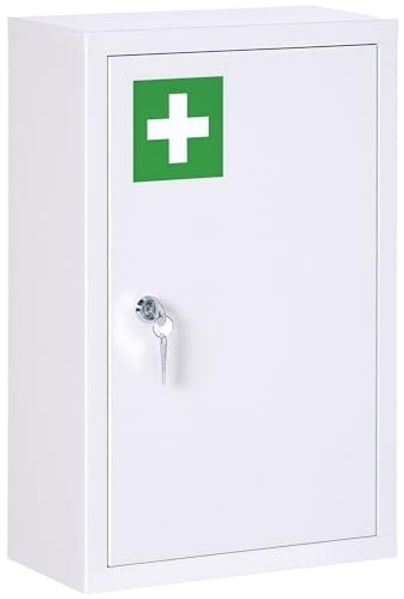 Kleankin Medizinschrank Apothekerschrank mit 3 Schichten (Medikamentenschrank, 1-St, Arzneischrank) Stahl, Weiß, 30 x 14 x 46 cm