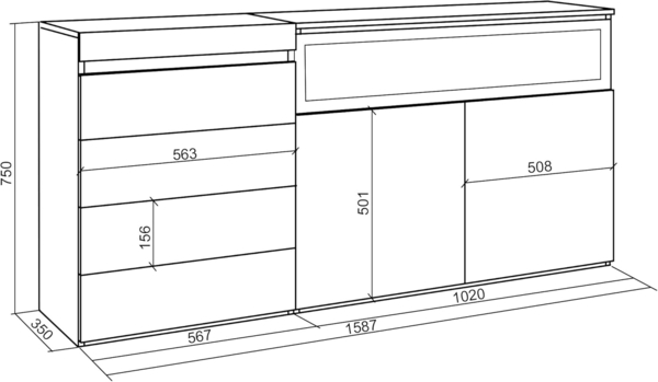 Skraut Home | Kommode mit Schubladen | Aufbewahrungsschrank | 157 x 75 x 35 cm | Für Schlafzimmer, Zimmer | Elektrokamin. | Moderner Stil | Zement Bild 3