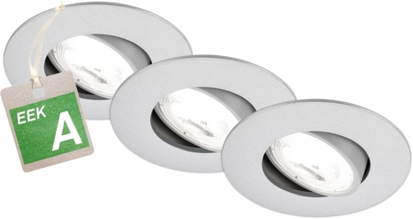 BRILONER - 3er Set EEK A LED Einbaustrahler 230V schwenkbar, je 2W bei 360lm und 50.000h Licht, neutralweißes Licht, LED Spot, flach, Deckenspots, Einbauleuchten, 68mm, 90x24 mm (DxH), Chrom-Matt